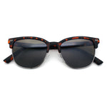 Classic Half Rim Round Horned High Temple Rectangular Sunglasses