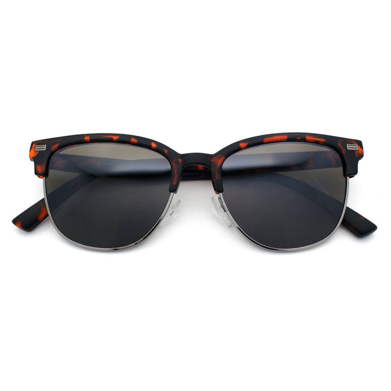 Classic Half Rim Round Horned High Temple Rectangular Sunglasses