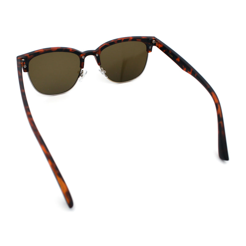 Classic Half Rim Round Horned High Temple Rectangular Sunglasses