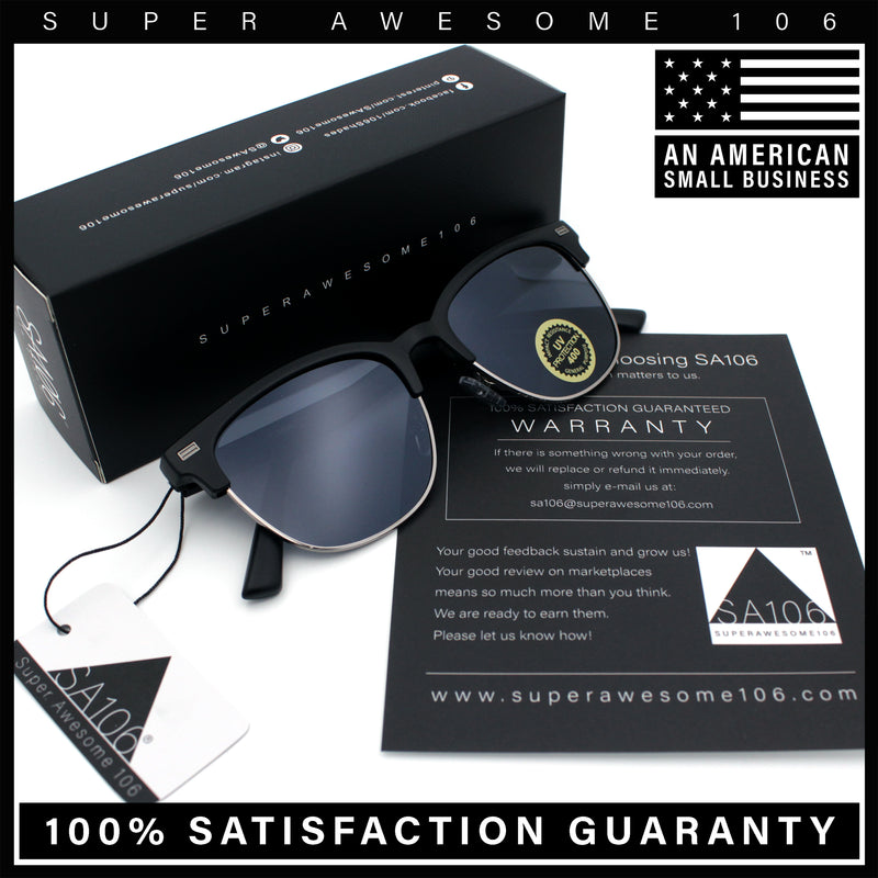 Classic Half Rim Round Horned High Temple Rectangular Sunglasses