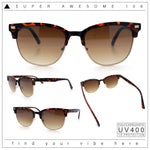 Classic Half Rim Round Horned High Temple Rectangular Sunglasses