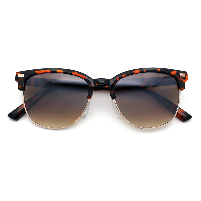 Classic Half Rim Round Horned High Temple Rectangular Sunglasses