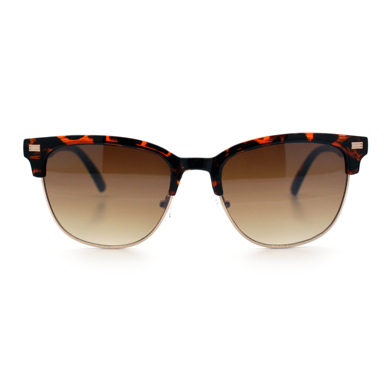 Classic Half Rim Round Horned High Temple Rectangular Sunglasses