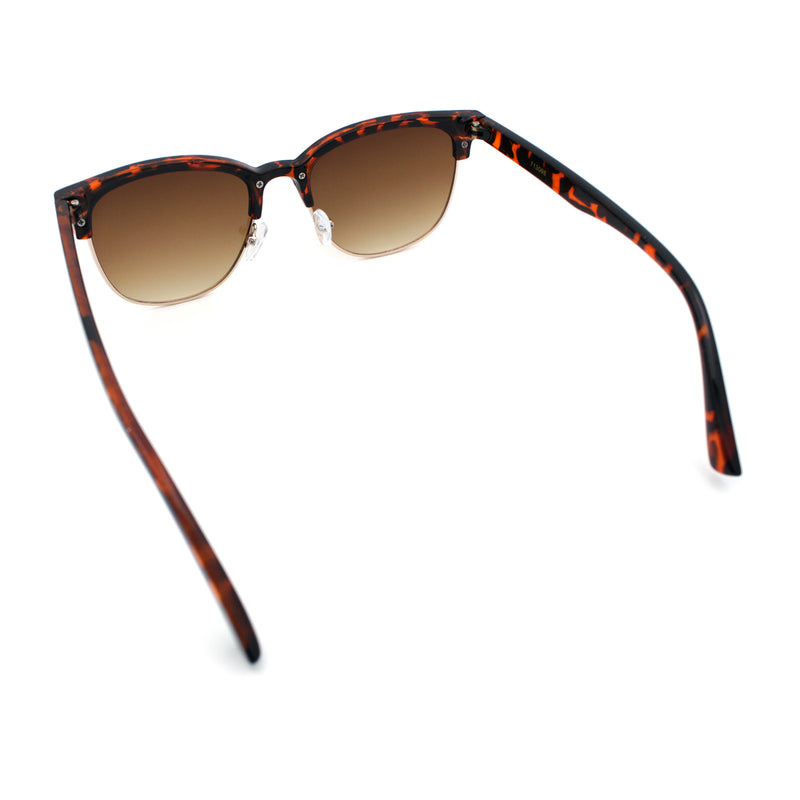 Classic Half Rim Round Horned High Temple Rectangular Sunglasses