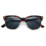 Classic Half Rim Round Horned High Temple Rectangular Sunglasses