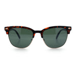 Classic Half Rim Round Horned High Temple Rectangular Sunglasses
