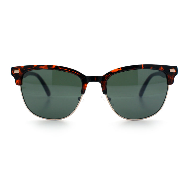 Classic Half Rim Round Horned High Temple Rectangular Sunglasses