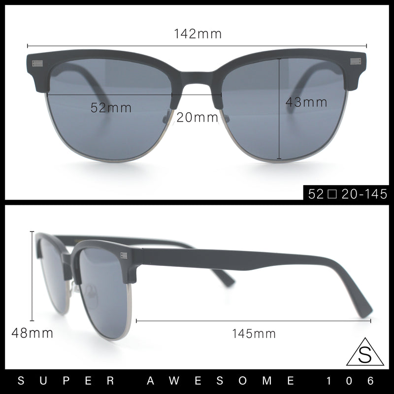 Classic Half Rim Round Horned High Temple Rectangular Sunglasses