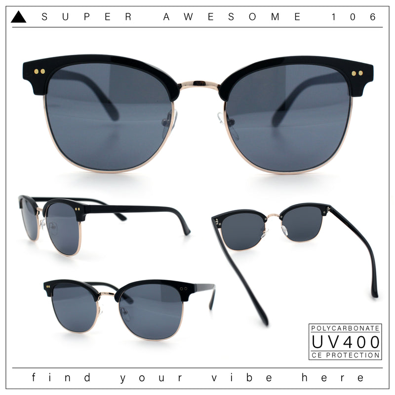 Iconic Half Rim Gentlemanly Hipster Fashion Horn Temple Sunglasses