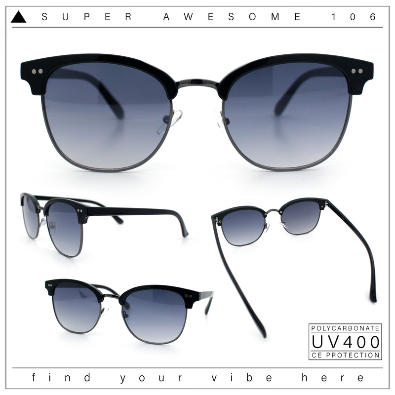 Iconic Half Rim Gentlemanly Hipster Fashion Horn Temple Sunglasses