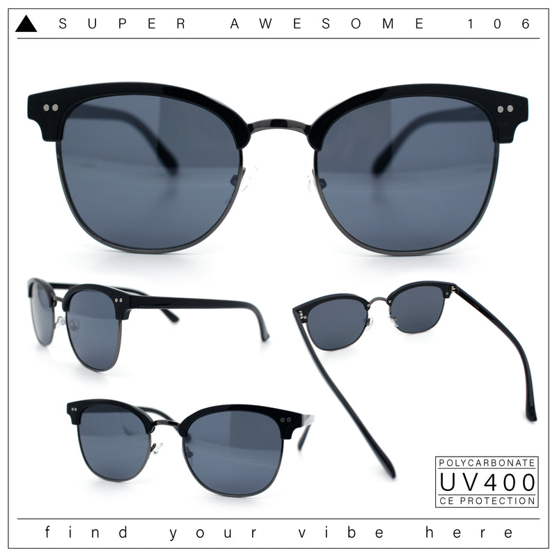 Iconic Half Rim Gentlemanly Hipster Fashion Horn Temple Sunglasses