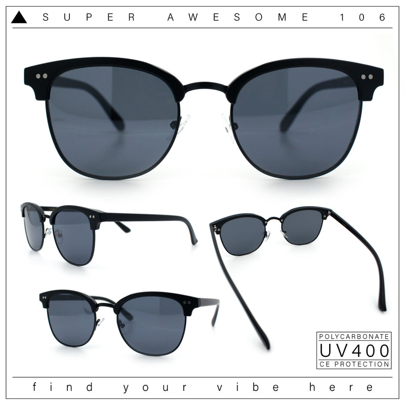 Iconic Half Rim Gentlemanly Hipster Fashion Horn Temple Sunglasses