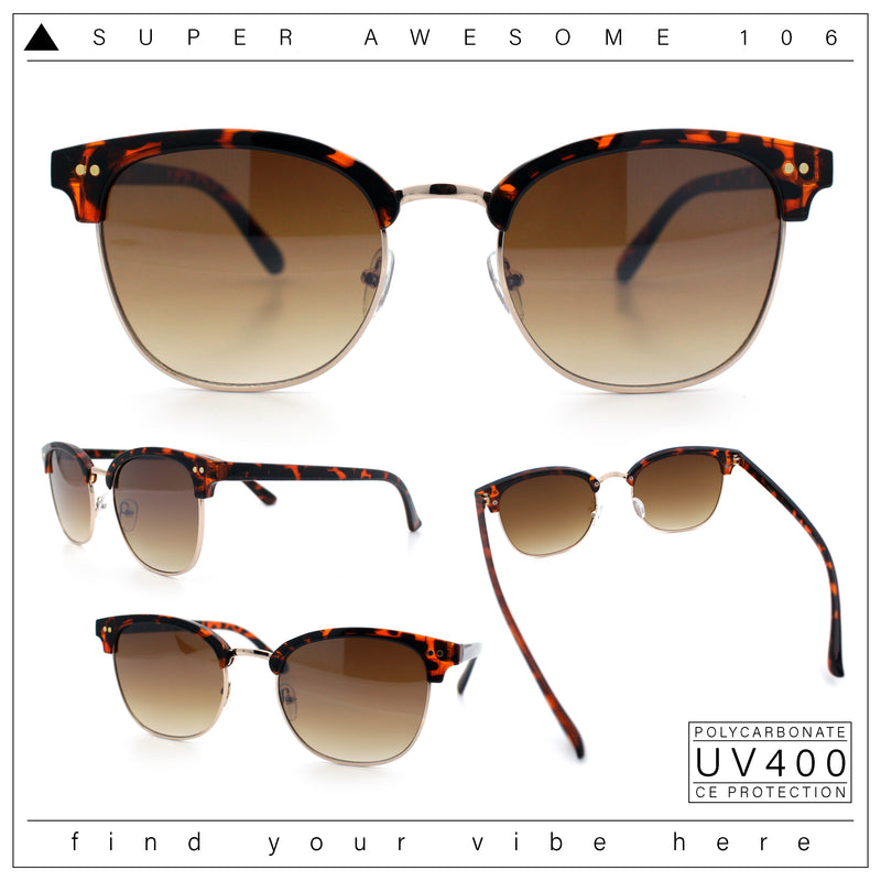 Iconic Half Rim Gentlemanly Hipster Fashion Horn Temple Sunglasses