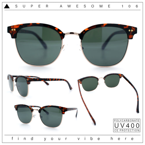 Iconic Half Rim Gentlemanly Hipster Fashion Horn Temple Sunglasses