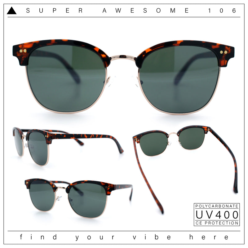 Iconic Half Rim Gentlemanly Hipster Fashion Horn Temple Sunglasses