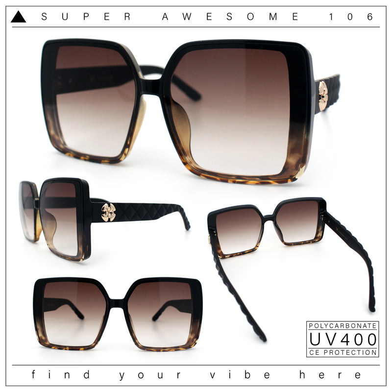 Womens Oversized Rectangular Designer Fashion Classic Mod Sunglasses