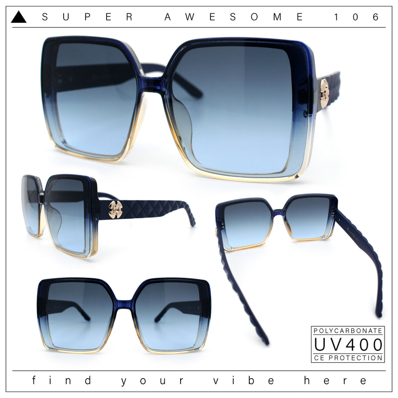 Womens Oversized Rectangular Designer Fashion Classic Mod Sunglasses