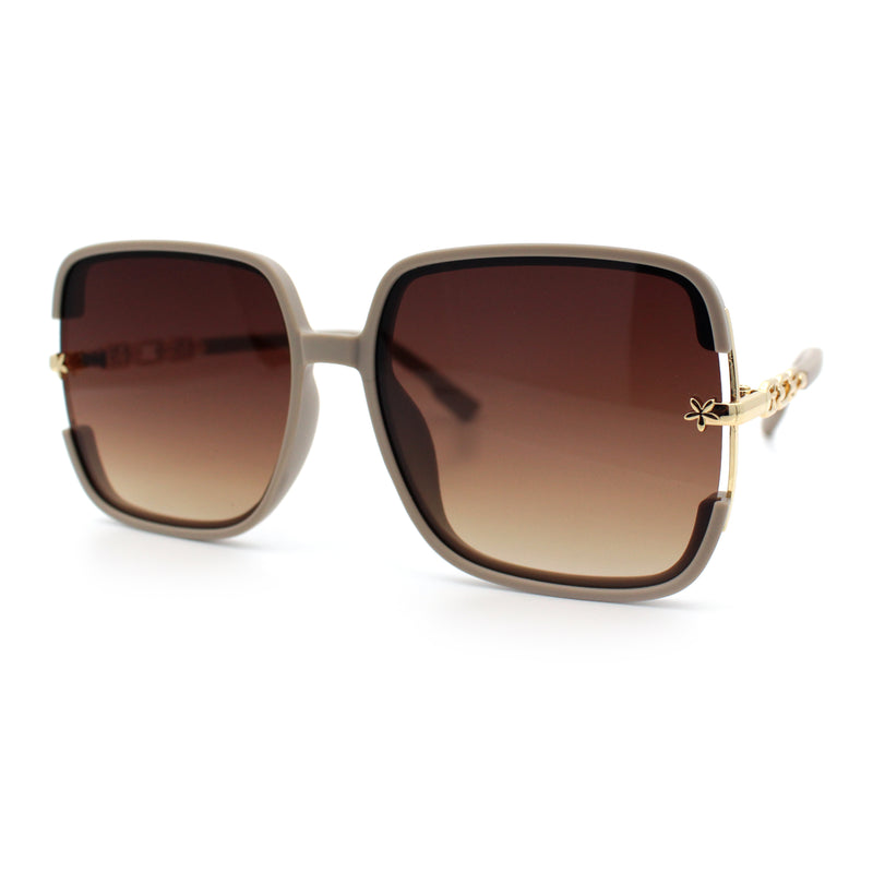 Womens Oversized Rectangle Floral Chain Arm Designer Fashion Sunglasses