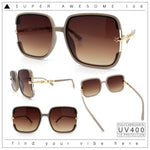 Womens Oversized Rectangle Floral Chain Arm Designer Fashion Sunglasses