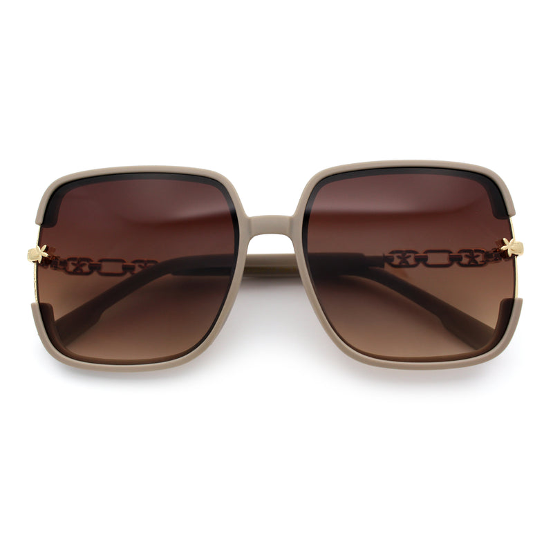 Womens Oversized Rectangle Floral Chain Arm Designer Fashion Sunglasses