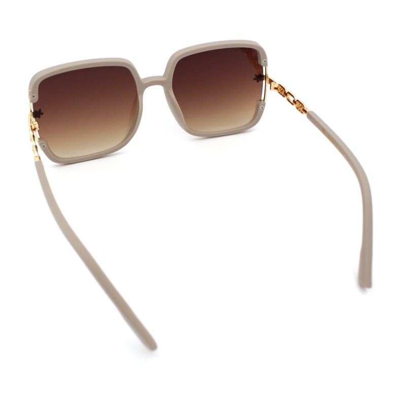 Womens Oversized Rectangle Floral Chain Arm Designer Fashion Sunglasses