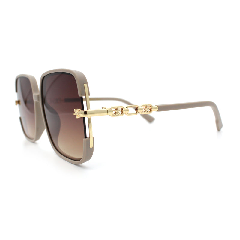Womens Oversized Rectangle Floral Chain Arm Designer Fashion Sunglasses