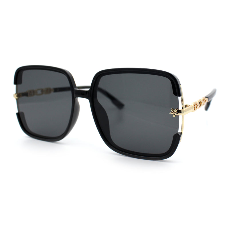 Womens Oversized Rectangle Floral Chain Arm Designer Fashion Sunglasses