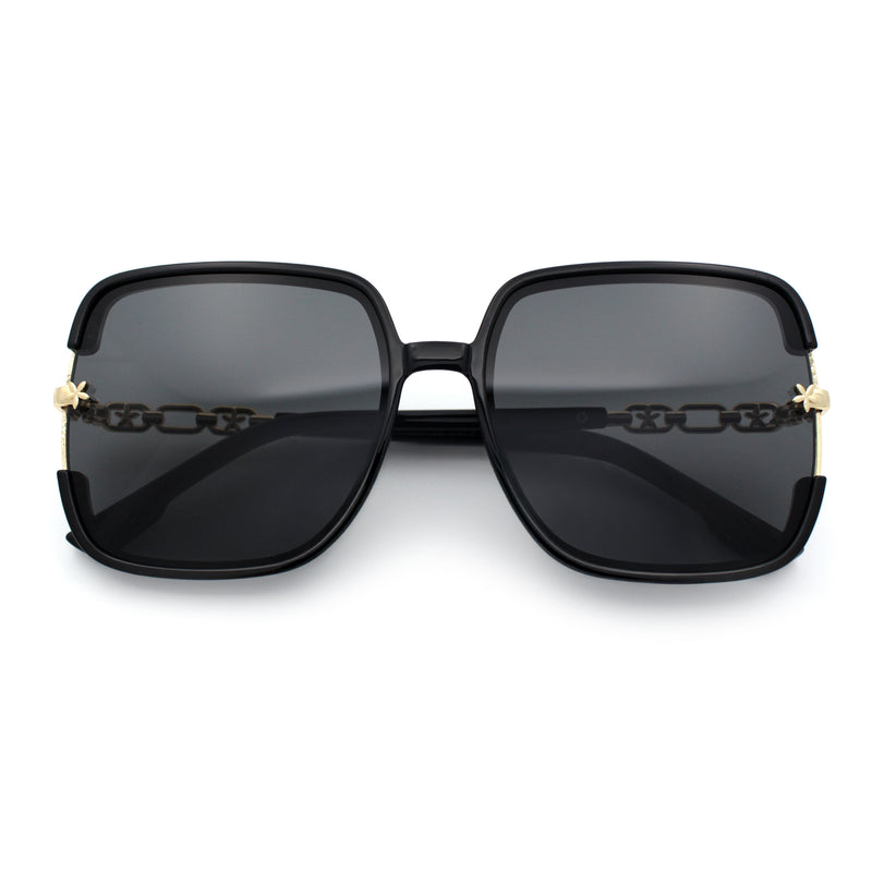 Womens Oversized Rectangle Floral Chain Arm Designer Fashion Sunglasses