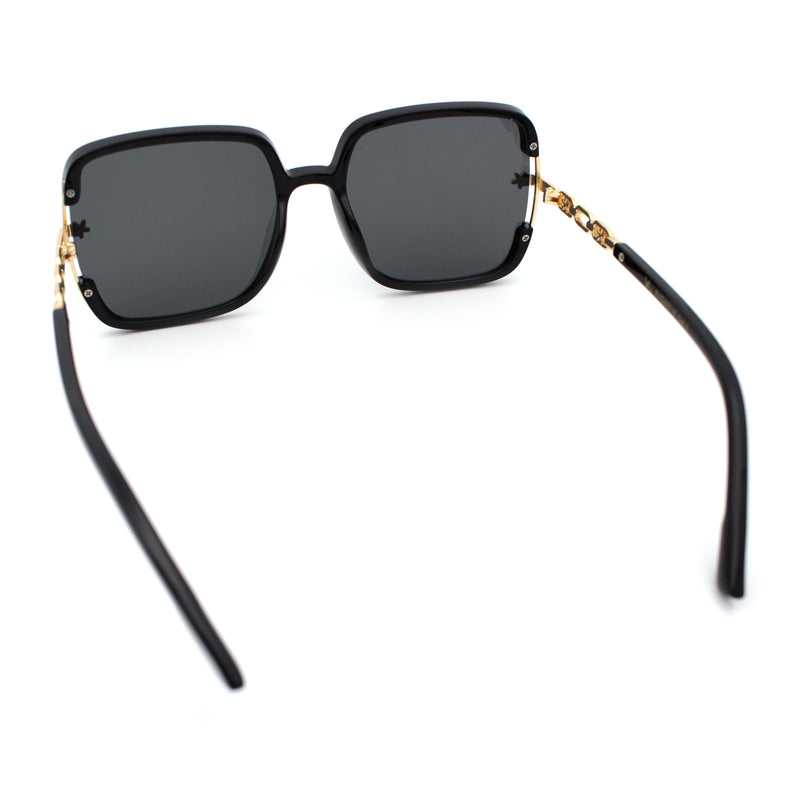 Womens Oversized Rectangle Floral Chain Arm Designer Fashion Sunglasses