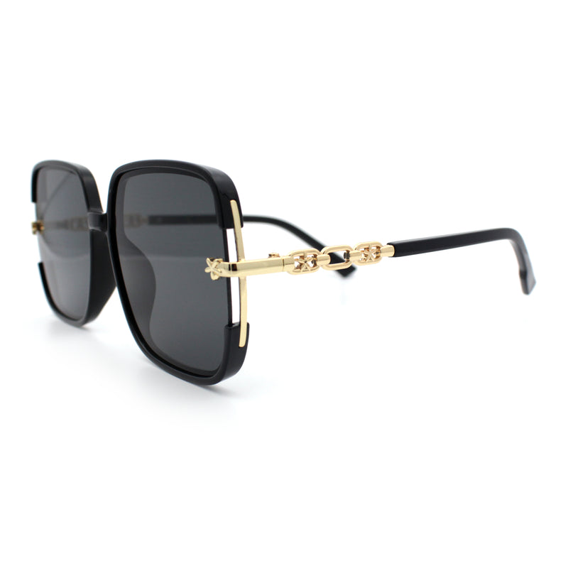 Womens Oversized Rectangle Floral Chain Arm Designer Fashion Sunglasses
