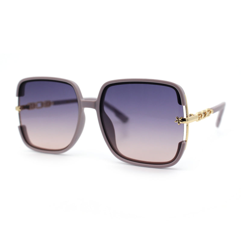 Womens Oversized Rectangle Floral Chain Arm Designer Fashion Sunglasses