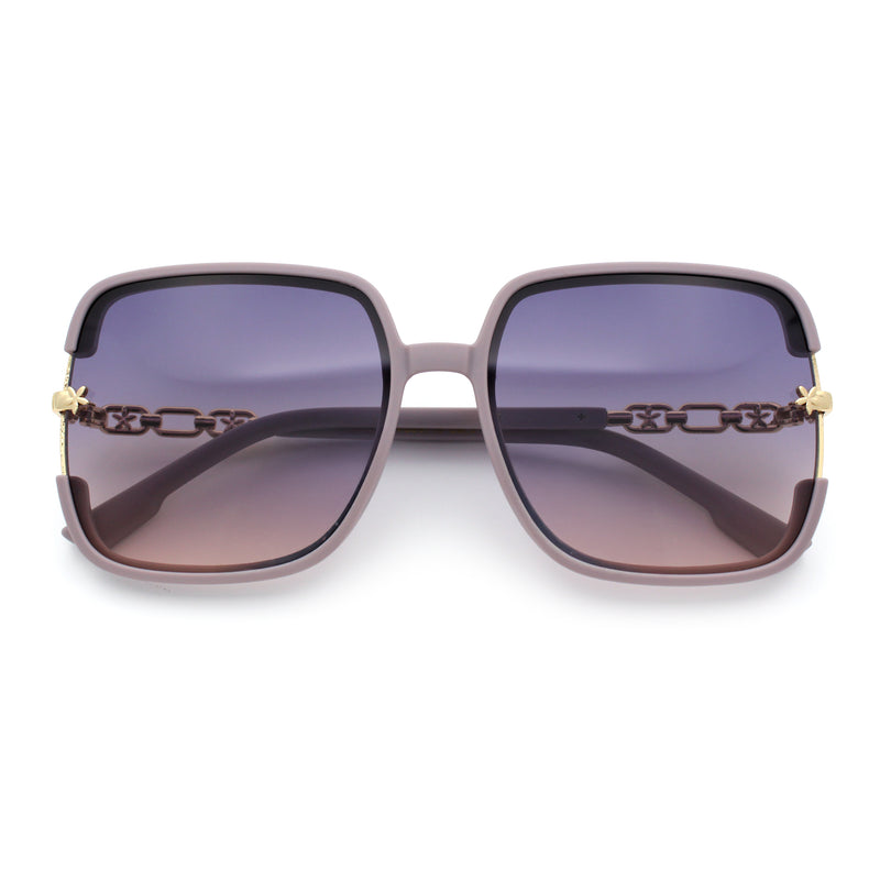 Womens Oversized Rectangle Floral Chain Arm Designer Fashion Sunglasses