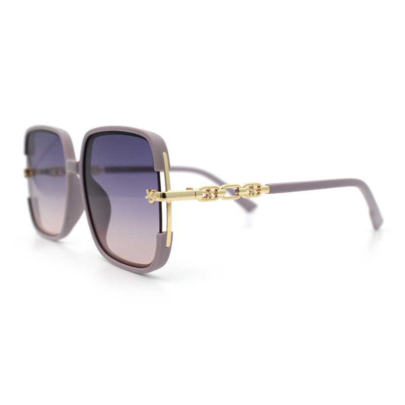 Womens Oversized Rectangle Floral Chain Arm Designer Fashion Sunglasses