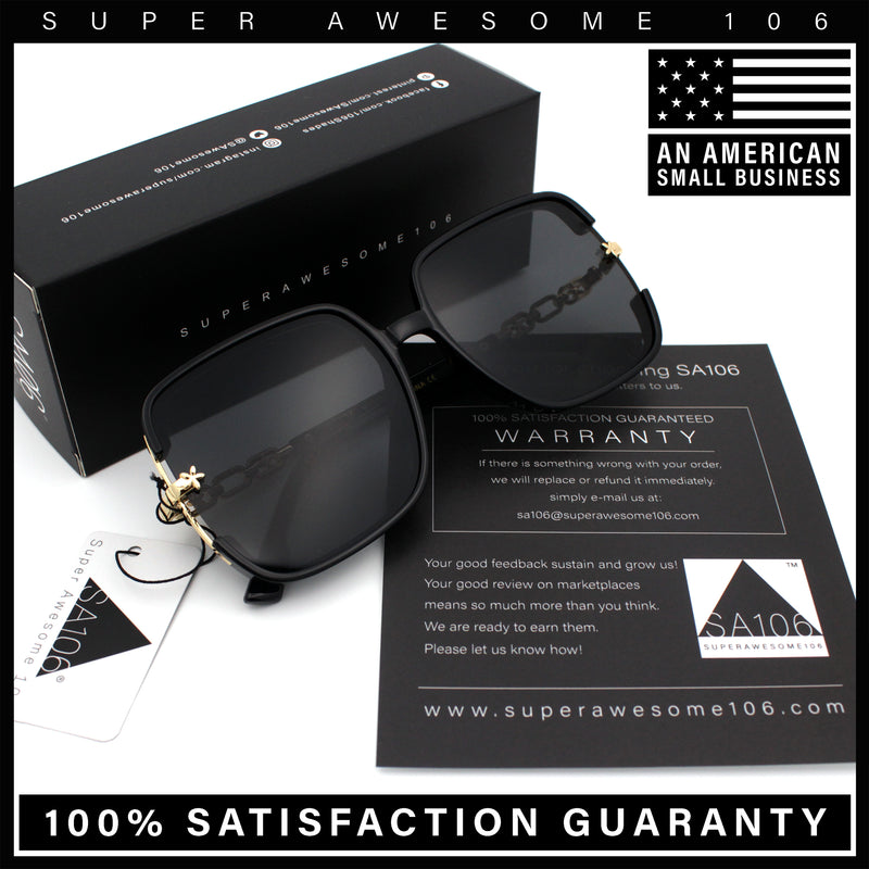 Womens Oversized Rectangle Floral Chain Arm Designer Fashion Sunglasses