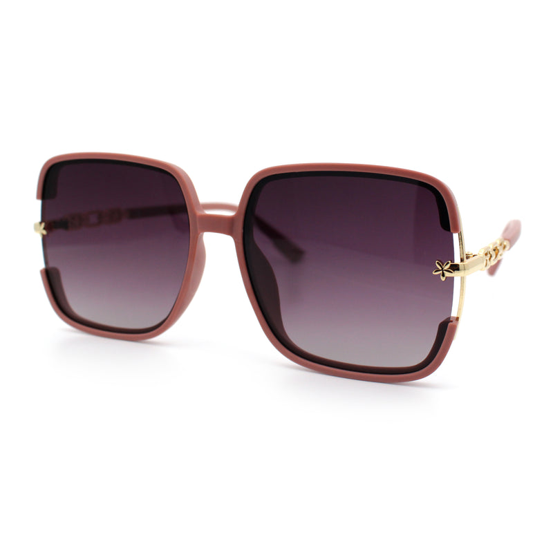 Womens Oversized Rectangle Floral Chain Arm Designer Fashion Sunglasses