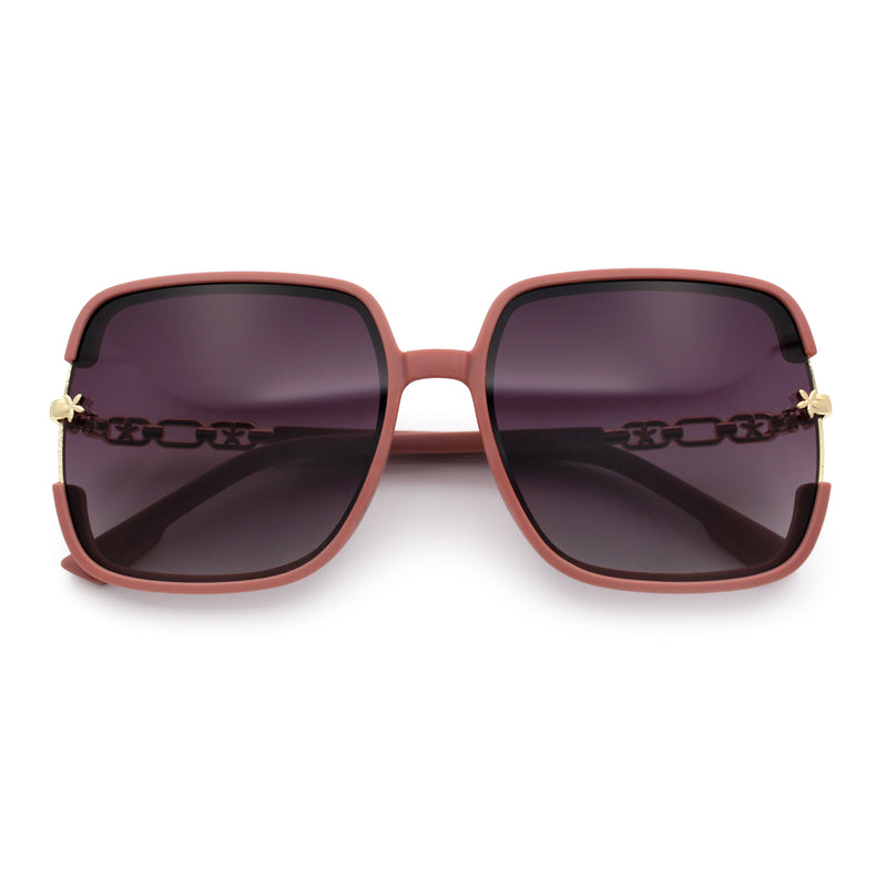 Womens Oversized Rectangle Floral Chain Arm Designer Fashion Sunglasses