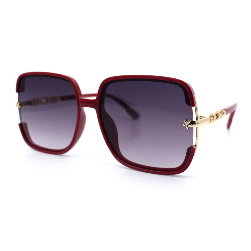 Womens Oversized Rectangle Floral Chain Arm Designer Fashion Sunglasses