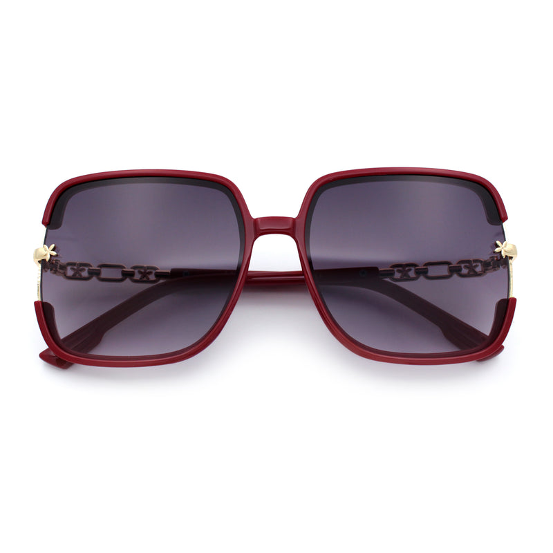 Womens Oversized Rectangle Floral Chain Arm Designer Fashion Sunglasses