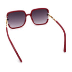 Womens Oversized Rectangle Floral Chain Arm Designer Fashion Sunglasses