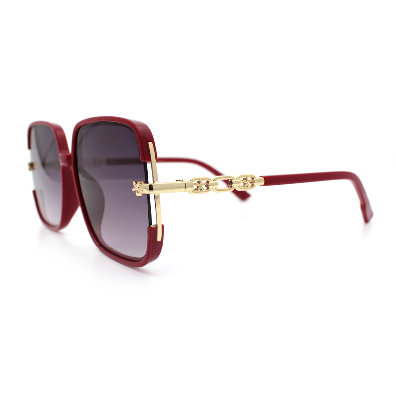 Womens Oversized Rectangle Floral Chain Arm Designer Fashion Sunglasses