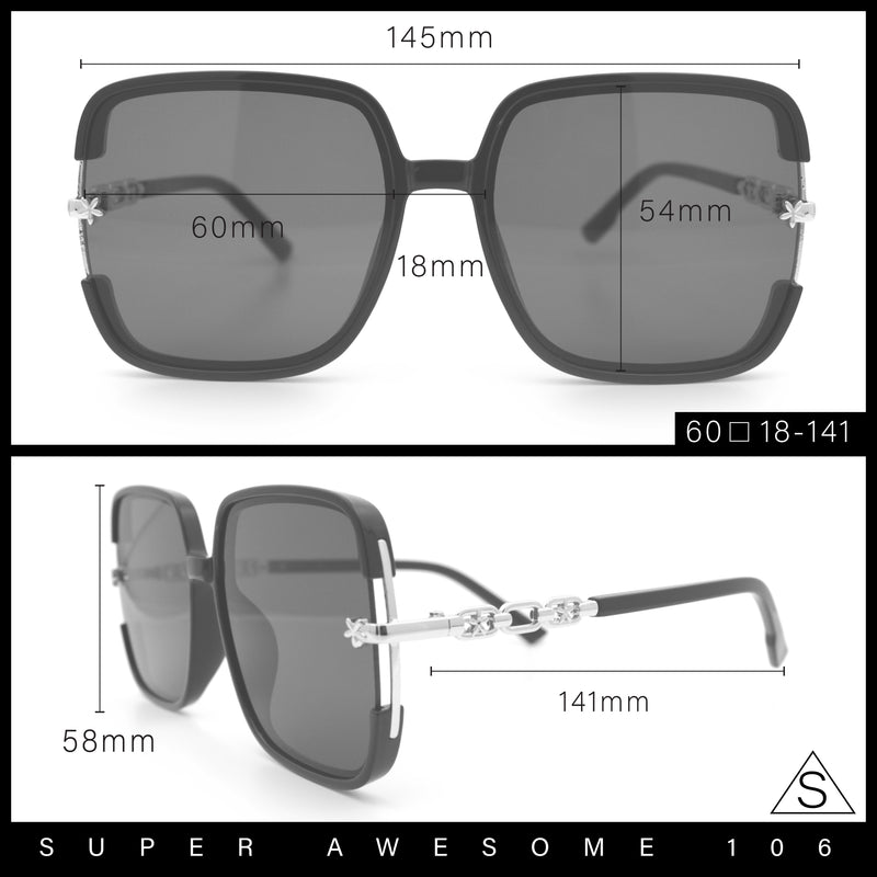 Womens Oversized Rectangle Floral Chain Arm Designer Fashion Sunglasses