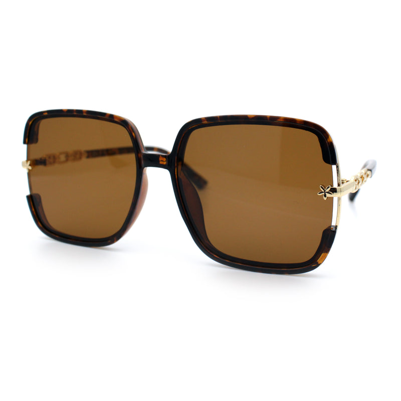 Womens Oversized Rectangle Floral Chain Arm Designer Fashion Sunglasses