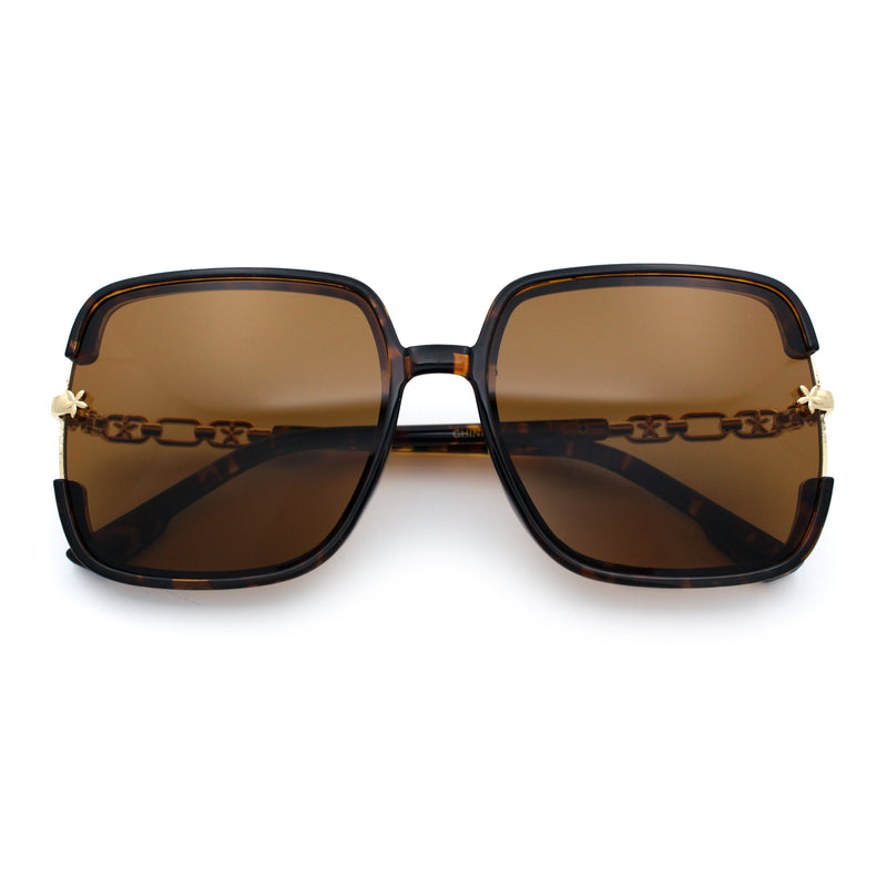 Womens Oversized Rectangle Floral Chain Arm Designer Fashion Sunglasses