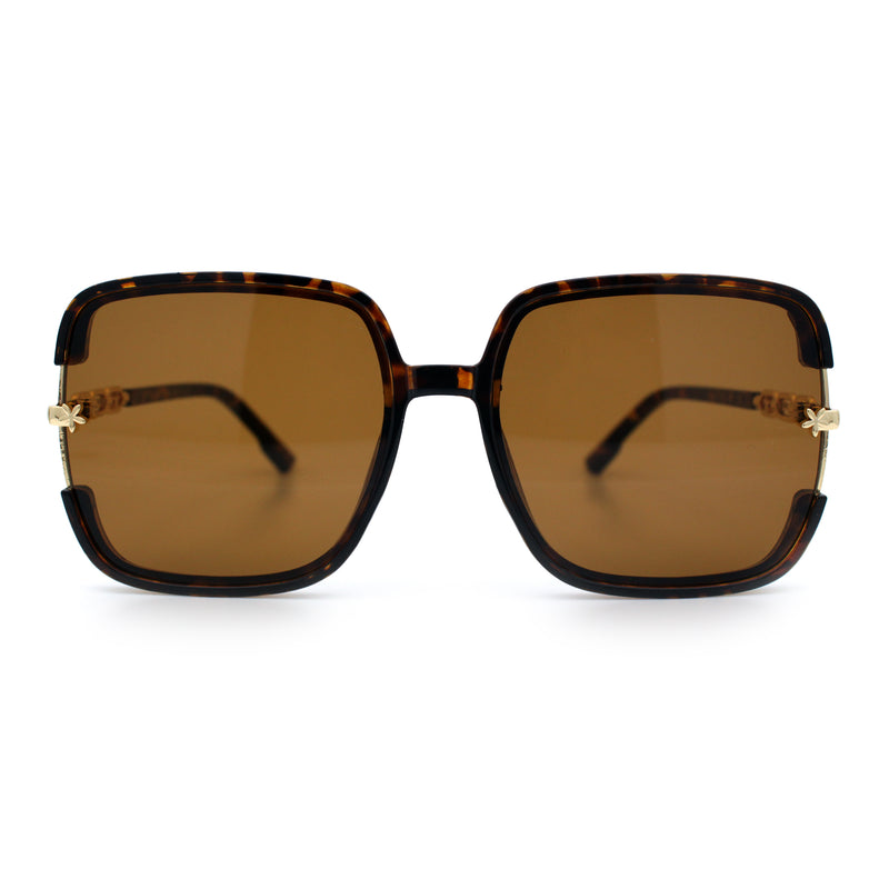Womens Oversized Rectangle Floral Chain Arm Designer Fashion Sunglasses