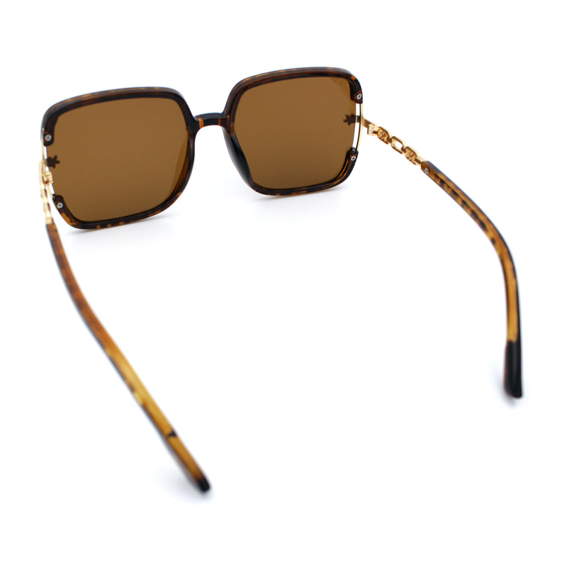 Womens Oversized Rectangle Floral Chain Arm Designer Fashion Sunglasses