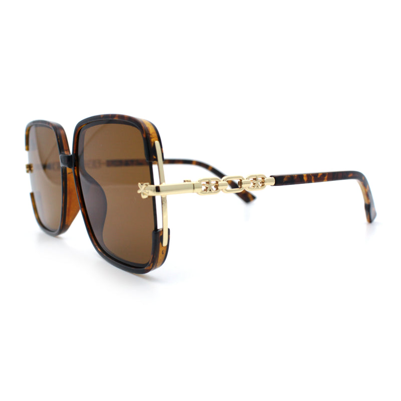 Womens Oversized Rectangle Floral Chain Arm Designer Fashion Sunglasses