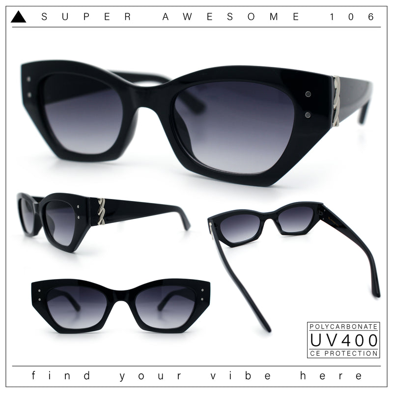 Womens Mod Fashion Rectangular Cat Eye Thick Temple Designer Sunglasses