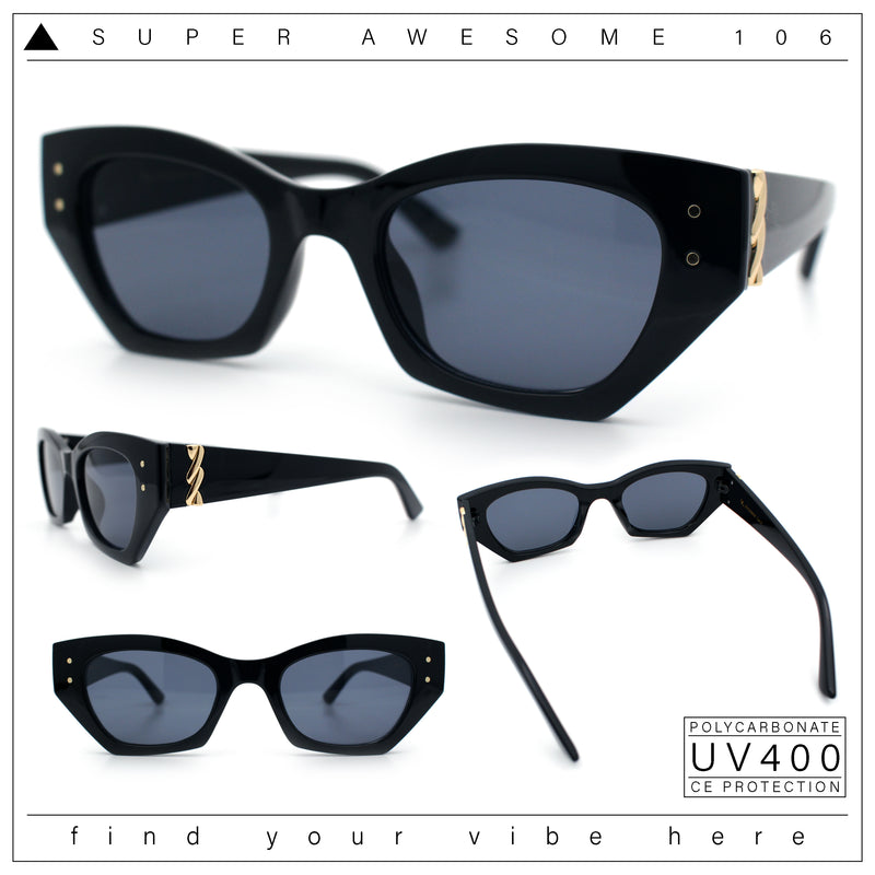 Womens Mod Fashion Rectangular Cat Eye Thick Temple Designer Sunglasses