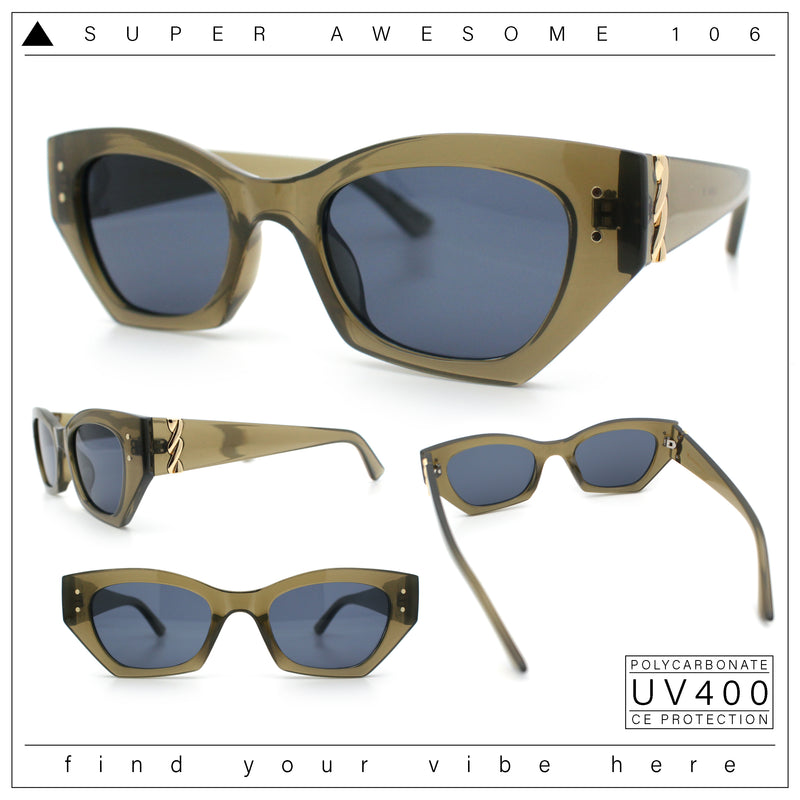 Womens Mod Fashion Rectangular Cat Eye Thick Temple Designer Sunglasses