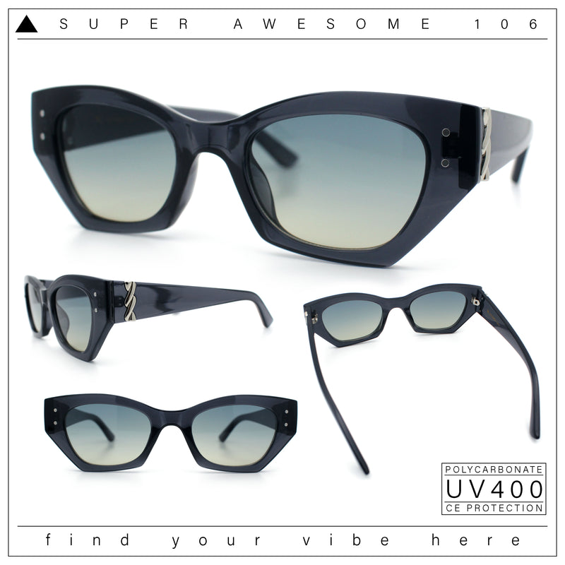 Womens Mod Fashion Rectangular Cat Eye Thick Temple Designer Sunglasses